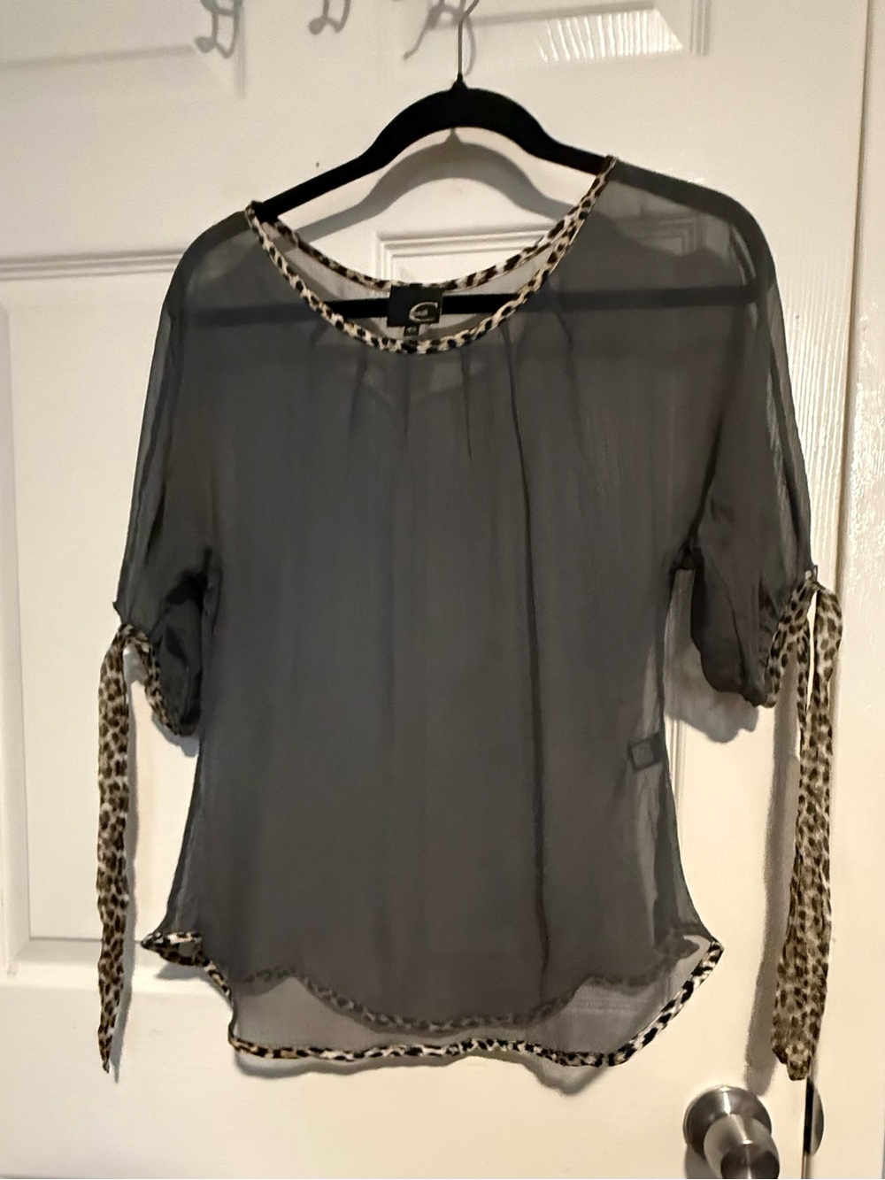 Just Cavalli sheer  Olive Blouse with Leopard Trim - Women Tops size 40